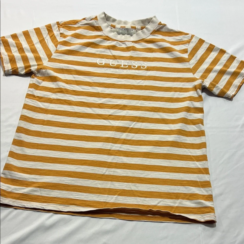 Vintage guess tee size Medium yellow white block stripes - Picture 1 of 6